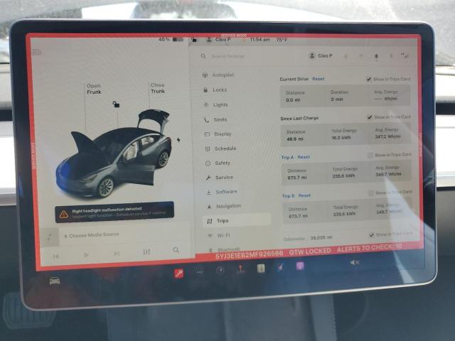 5YJ3E1EB2MF926566 - 2021 TESLA MODEL 3 GRAY photo 9