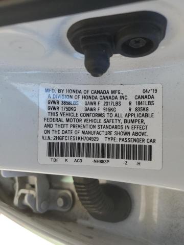 2HGFC1E51KH704929 - 2019 HONDA CIVIC SI WHITE photo 13