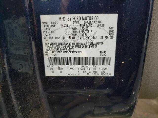 1FTRX12W65FB72273 - 2005 FORD F 150 BLUE photo 12