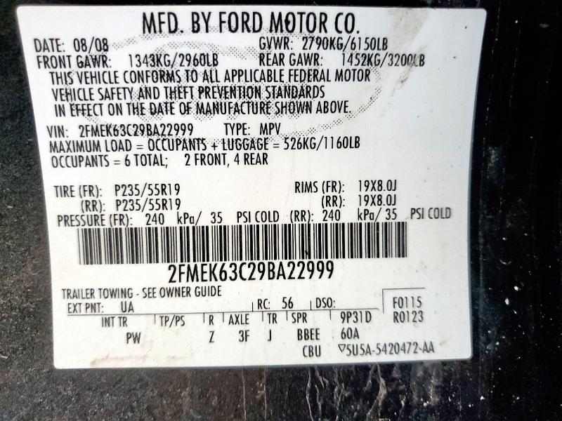 2FMEK63C29BA22999 - 2009 FORD FLEX LIMITED შავი ფოტო 13