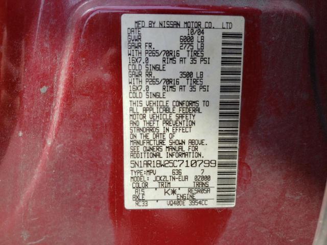 5N1AR18W25C710799 - 2005 NISSAN PATHFINDER LE 栗色 照片 13