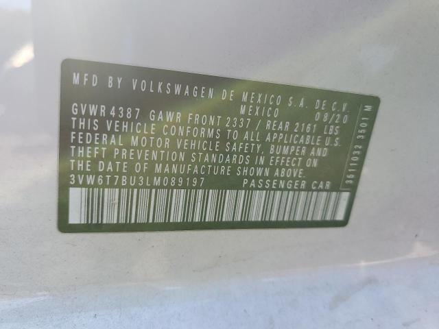 3VW6T7BU3LM089197 - 2020 VOLKSWAGEN JETTA GLI Ақ фото 12