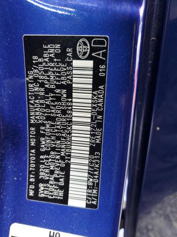 2T1BURHE5KC168484 - 2019 TOYOTA COROLLA L BLUE photo 12