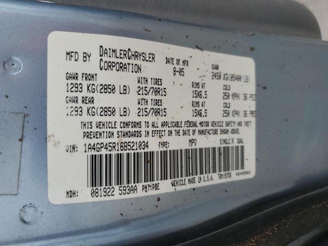 1A4GP45R16B521034 - 2006 CHRYSLER TOWN & COU ლურჯი ფოტო 13