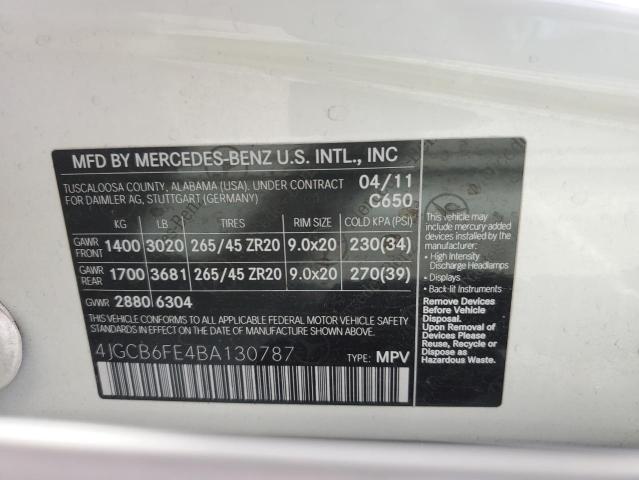 4JGCB6FE4BA130787 - 2011 MERCEDES-BENZ R 350 4MATIC WHITE photo 13