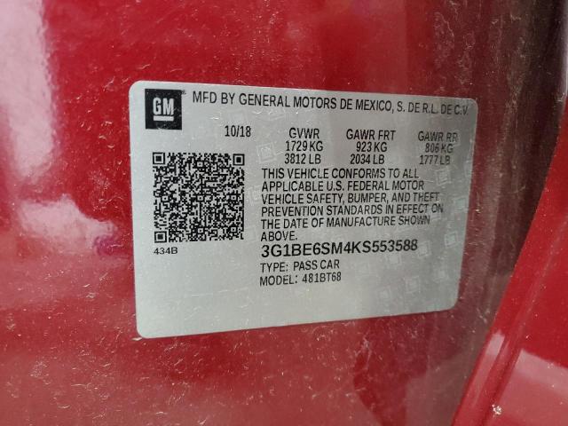 3G1BE6SM4KS553588 - 2019 CHEVROLET CRUZE LT RED photo 12