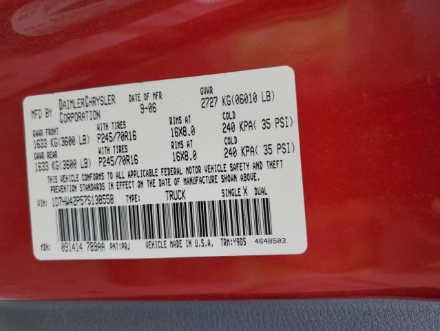 1D7HW42P57S138558 - 2007 DODGE DAKOTA SLT أحمر صورة 12