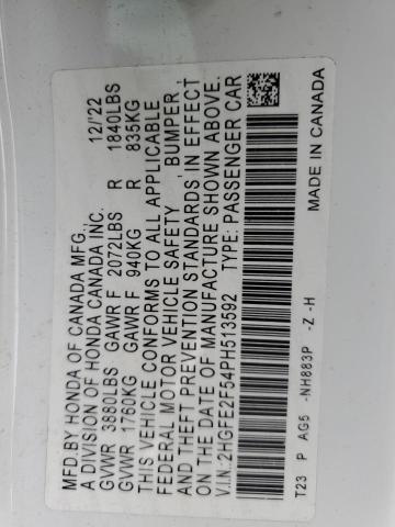 2HGFE2F54PH513592 - 2023 HONDA CIVIC SPORT 白色 照片 13