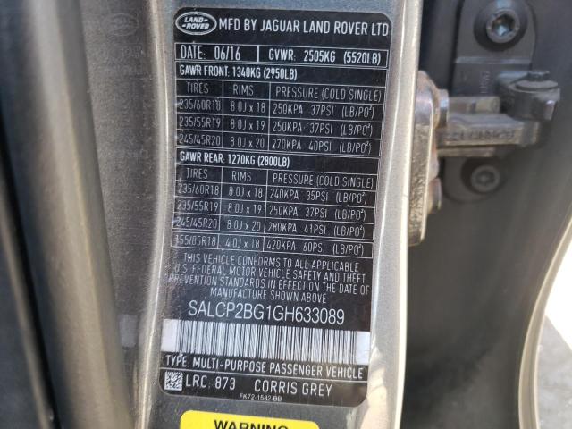 SALCP2BG1GH633089 - 2016 LAND ROVER DISCOVERY SE GRAY photo 13