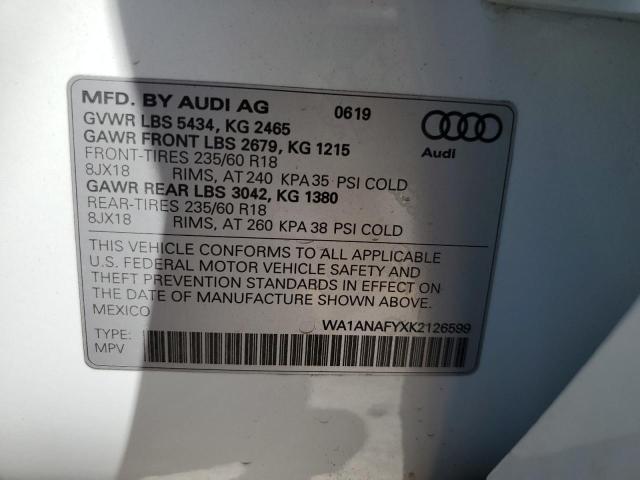 WA1ANAFYXK2126599 - 2019 AUDI Q5 PREMIUM თეთრი ფოტო 13