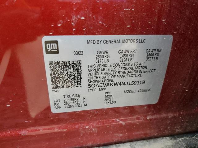 5GAEVAKW4NJ159119 - 2022 BUICK ENCLAVE ESSENCE 勃艮第红 照片 13
