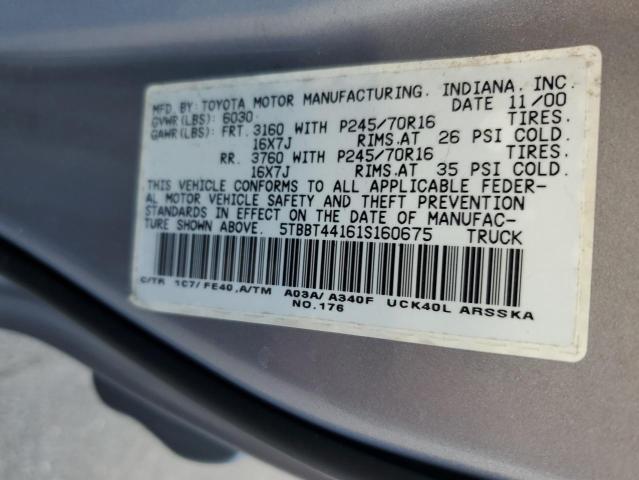 5TBBT44161S160675 - 2001 TOYOTA TUNDRA ACCESS CAB ნაცრისფერი ფოტო 12
