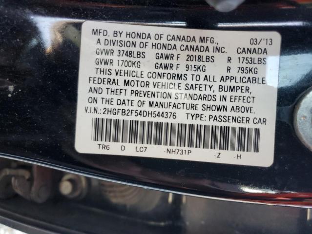 2HGFB2F54DH544376 - 2013 HONDA CIVIC LX BLACK photo 12