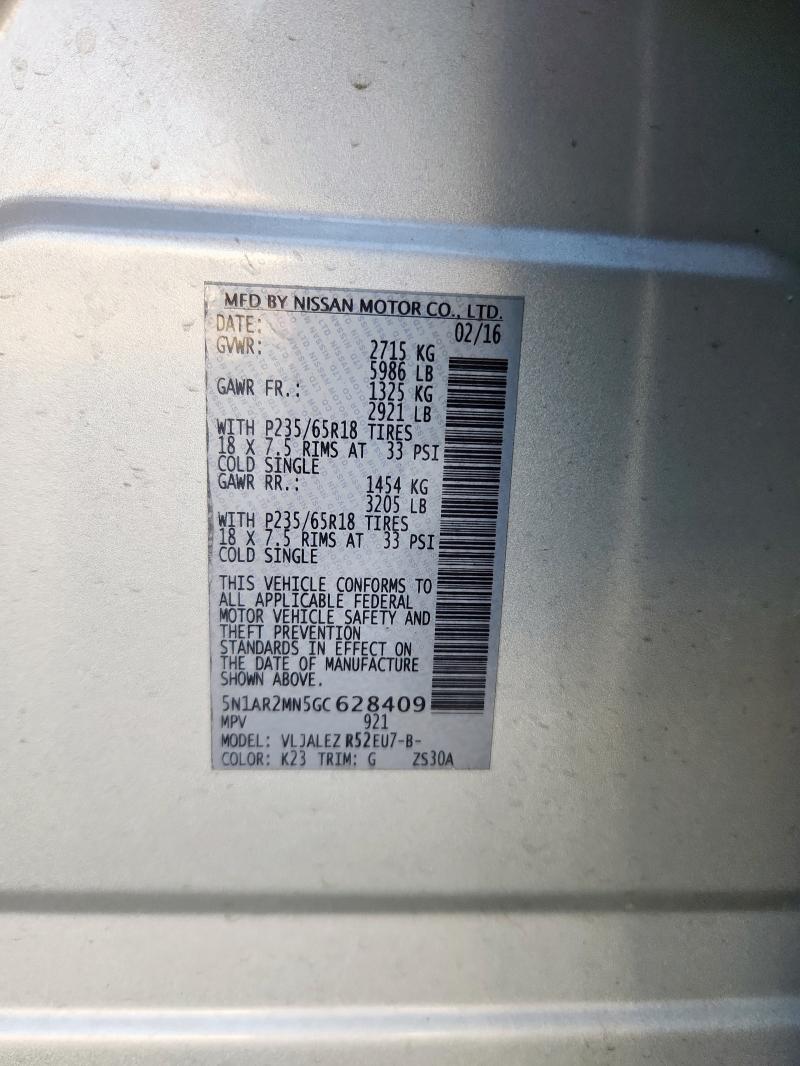 5N1AR2MN5GC628409 - 2016 NISSAN PATHFINDER S SILVER photo 13