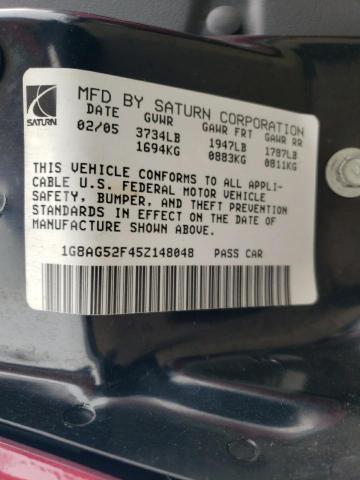 1G8AG52F45Z148048 - 2005 SATURN ION LEVEL 1 RED photo 12