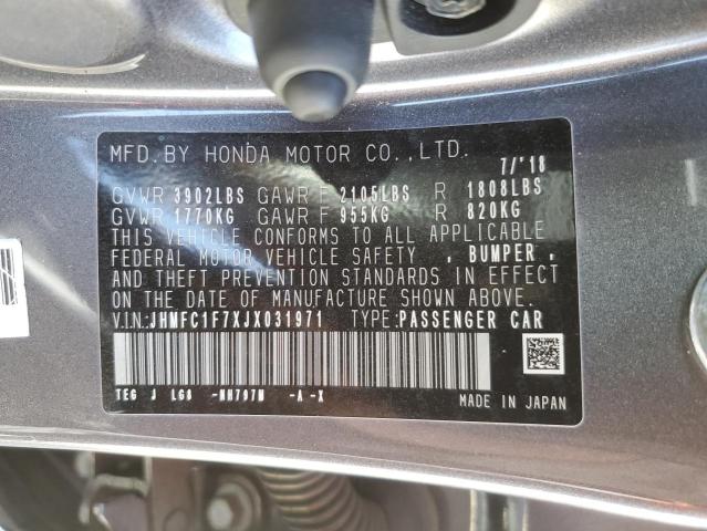 JHMFC1F7XJX031971 - 2018 HONDA CIVIC EXL GRAY photo 12