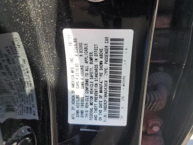 1HGCR2F78HA243808 - 2017 HONDA ACCORD EX BLACK photo 12