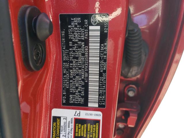 4T1BF1FKXCU588083 - 2012 TOYOTA CAMRY 4D 2 BASE RED photo 12