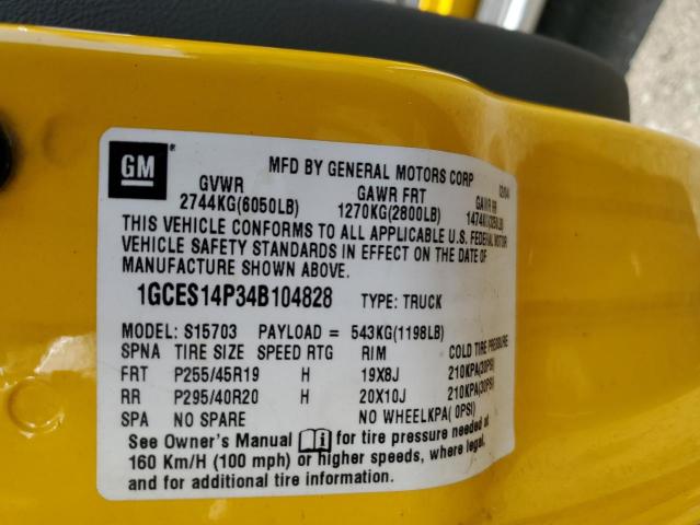 1GCES14P34B104828 - 2004 CHEVROLET SSR 黄色 照片 12