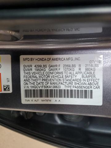 1HGCV1F50KA138823 - 2019 HONDA ACCORD EXL Grau Foto 12