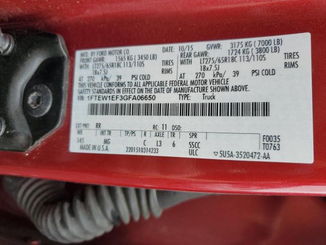 1FTEW1EF3GFA06650 - 2016 FORD F150 SUPERCREW RED photo 13