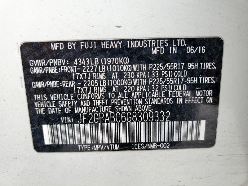 JF2GPABC6G8309332 - 2016 SUBARU CROSSTREK PREMIUM WHITE photo 13