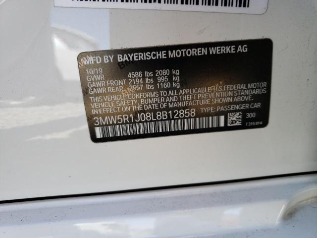 3MW5R1J08L8B12858 - 2020 BMW 330I WHITE photo 12