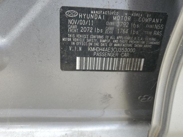 KMHDH4AE3CU353000 - 2012 HYUNDAI ELANTRA GLS GRAY photo 12