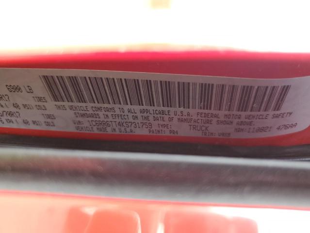 1C6RR6TT4KS731759 - 2019 RAM 1500 CLASS SLT 红色 照片 12