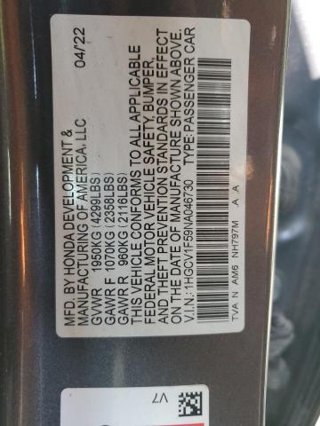 1HGCV1F59NA046730 - 2022 HONDA ACCORD EXL GRAY photo 12