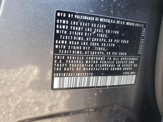 3VV1B7AX1JM030319 - 2018 VOLKSWAGEN TIGUAN S Szary zdjęcie 13
