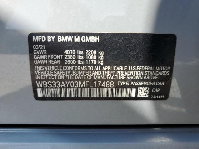 WBS33AY03MFL17488 - 2021 BMW M3 COMPETITION GRAY photo 12