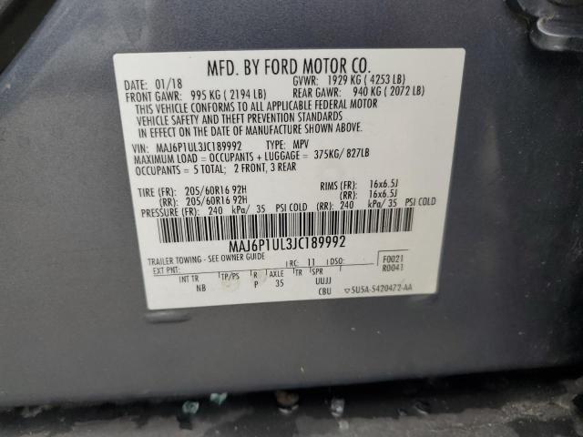 MAJ6P1UL3JC189992 - 2018 FORD ECOSPORT SE Gris photo 13