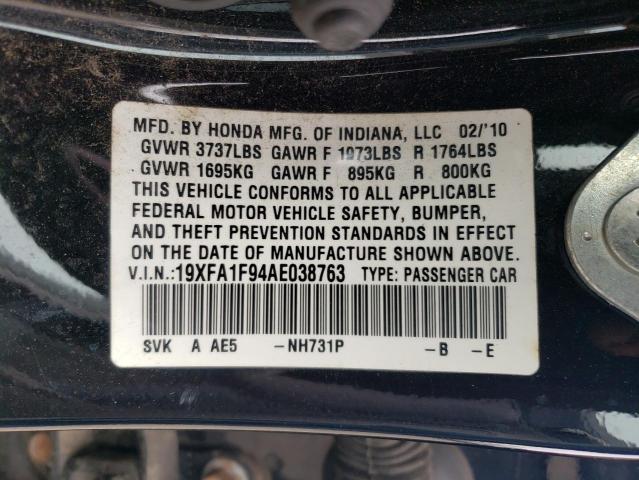 19XFA1F94AE038763 - 2010 HONDA CIVIC EXL Qara foto 12