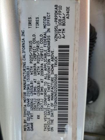 5TEGN92N52Z050568 - 2002 TOYOTA TACOMA DOUBLE CAB PRERUNNER SILVER photo 13