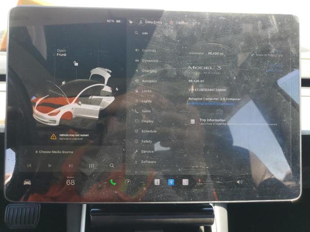 5YJ3E1EA9KF326681 - 2019 TESLA MODEL 3 WHITE photo 9