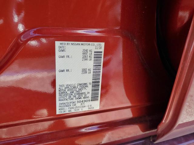 1N4AZ1CP5KC304909 - 2019 NISSAN LEAF S RED photo 12