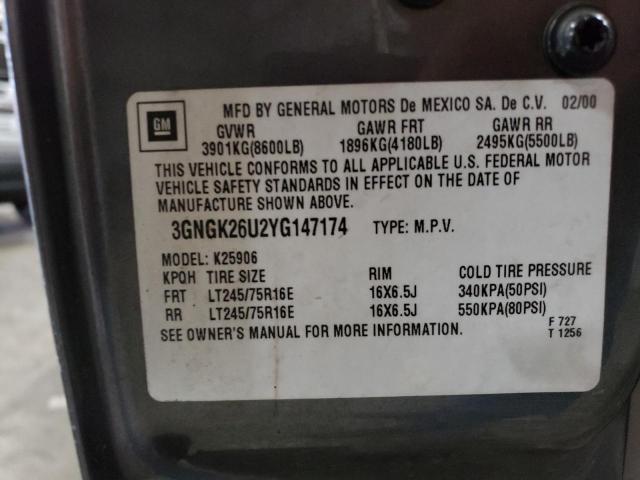 3GNGK26U2YG147174 - 2000 CHEVROLET SUBURBAN K2500 GRAY photo 13