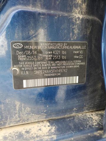 5NPE24AA5FH149742 - 2015 HYUNDAI SONATA ECO BLUE photo 12