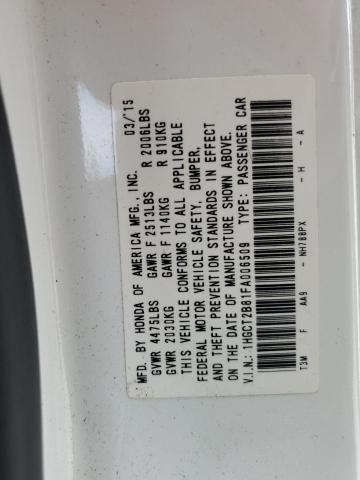 1HGCT2B81FA006509 - 2015 HONDA ACCORD EXL WHITE photo 12