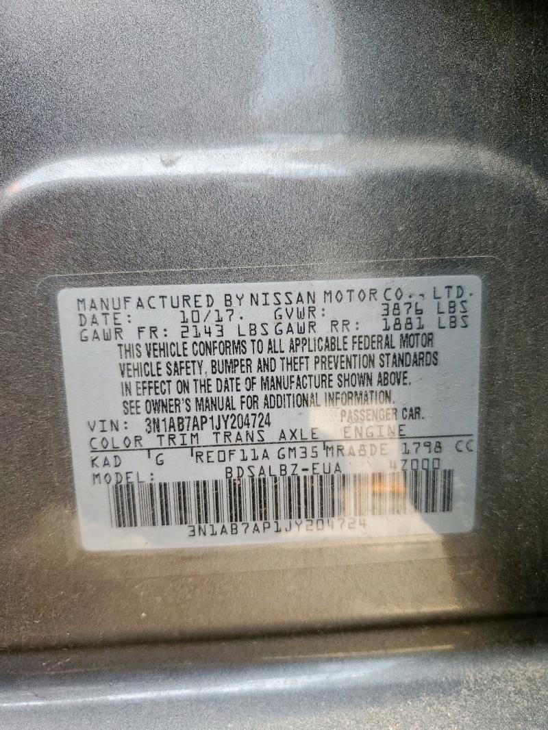 3N1AB7AP1JY204724 - 2018 NISSAN SENTRA S 石墨色 照片 12