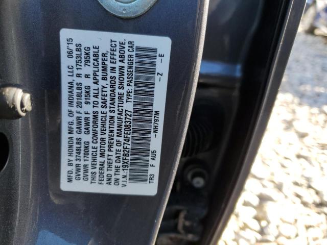 19XFB2F74FE083727 - 2015 HONDA CIVIC SE GRAY photo 12