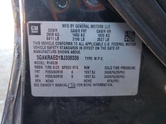 5GAKRAED1BJ308339 - 2011 BUICK ENCLAVE CX BLACK photo 13