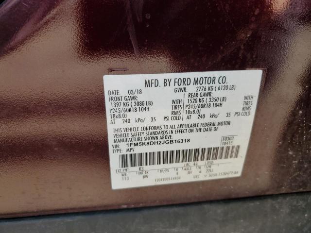 1FM5K8DH2JGB16318 - 2018 FORD EXPLORER XLT Tünd qırmızı foto 13