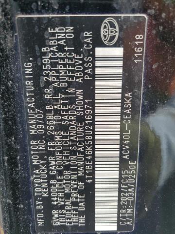 4T1BE46K58U216971 - 2008 TOYOTA CAMRY CE 黑色 照片 13