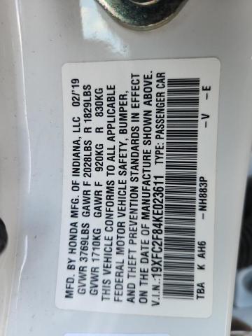 19XFC2F84KE023611 - 2019 HONDA CIVIC SPORT თეთრი ფოტო 12