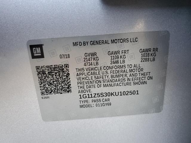 1G11Z5S30KU102501 - 2019 CHEVROLET IMPALA LT WHITE photo 12