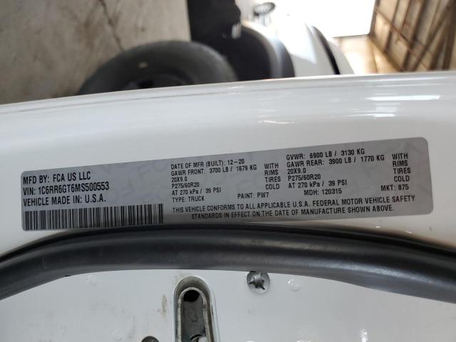 1C6RR6GT6MS500553 - 2021 RAM 1500 CLASS SLT WHITE photo 12