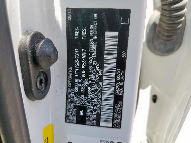 JTEZU5JR9K5191828 - 2019 TOYOTA 4RUNNER SR5 WHITE photo 14