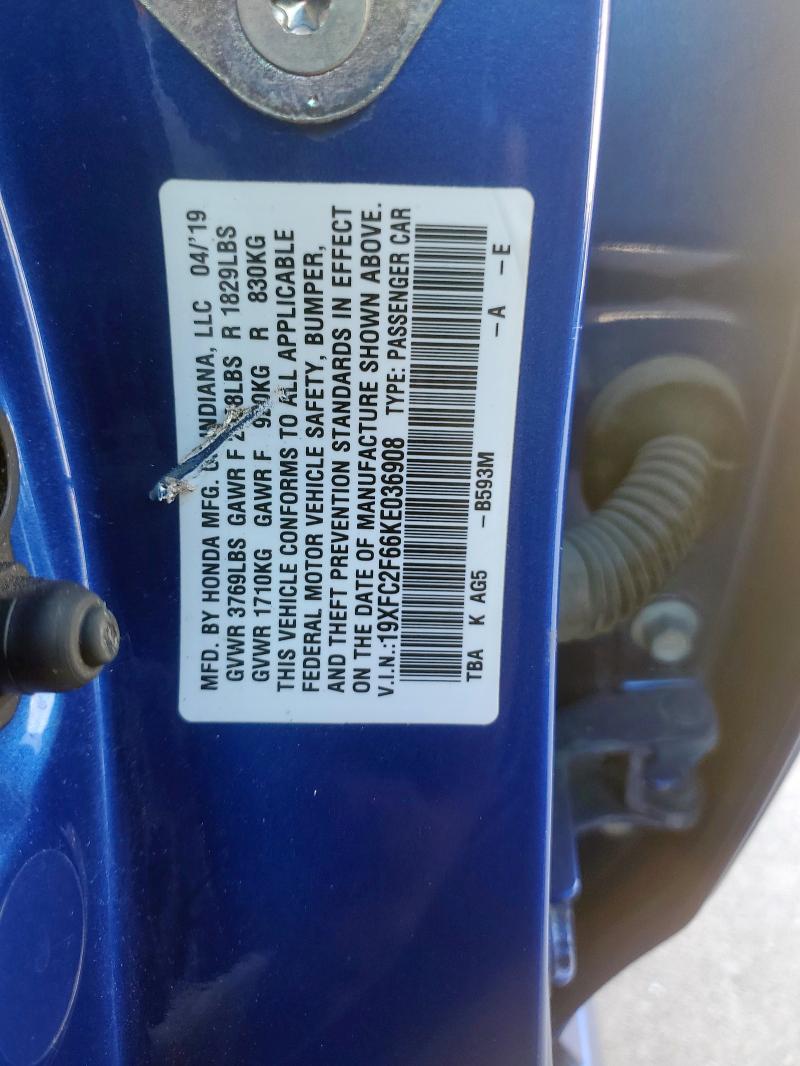 19XFC2F66KE036908 - 2019 HONDA CIVIC LX 蓝色 照片 12